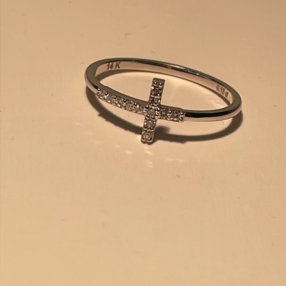 14K WHITE GOLD HELIOS DIAMOND CROSS RING - Picture 13 of 16